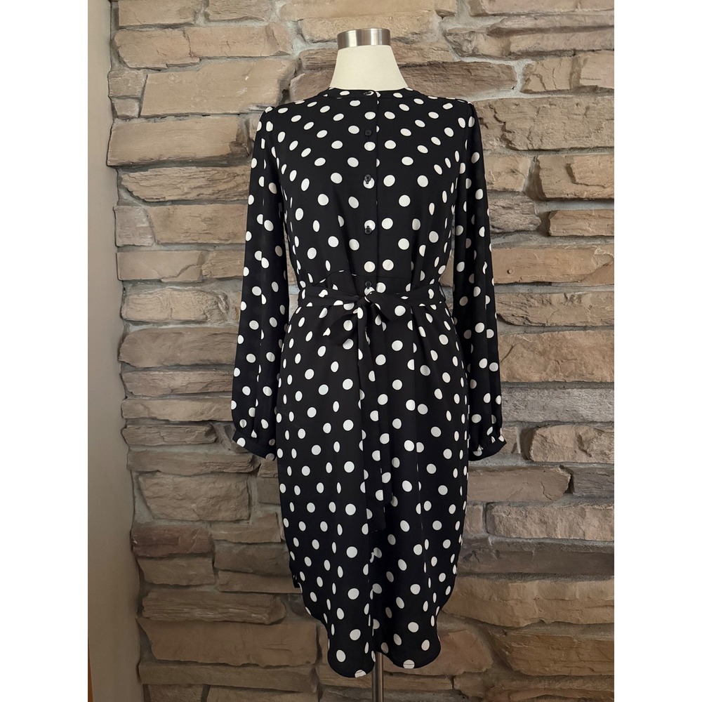 Banana Republic Womens Black White Polka Dot Tie Waist Shirt Dress Size 8